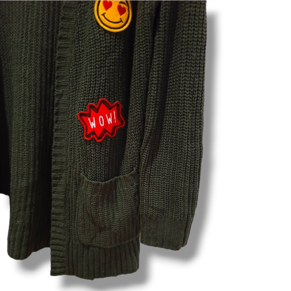 PINK ROSE Women's Army Green Emoji Knit Cardigan - Picture 5 of 16